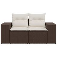 Градински диван с възглавници 2-местен кафяв полиратан