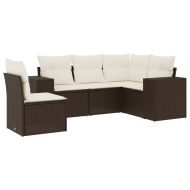 Градински комплект с възглавници, 5 части, кафяв полиратан