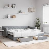 Канапе с изтеглящо легло и чекмеджета светлосиво 90x200 см плат