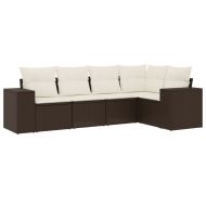 Градински комплект с възглавници, 5 части, кафяв полиратан