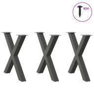 Крака за трапезна маса, X-образни, 3 бр., антрацит, 70x(72-73) см, стомана