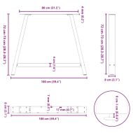 Крака за трапезна маса, А-образни, 2 бр., антрацит, 100x(72-73) см, стомана