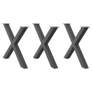 Крака за трапезна маса, X-образни, 3 бр., антрацит, 90x(72-73) см, стомана