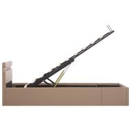 Легло с повдигащ механизъм и LED капучино еко кожа 100x200 cм