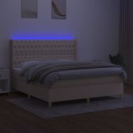 Боксспринг легло с матрак и LED, кремаво, 160x200 см, плат