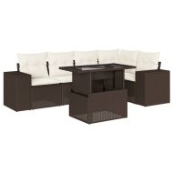 Градински комплект с възглавници, 6 части, кафяв, полиратан