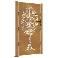 Градинска порта 100x200 см, кортенова стомана, дизайн с дърво