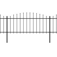 Градинска ограда с пики, стомана, (0,5-0,75)x3,4 м, черна