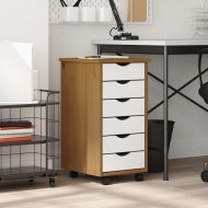 Шкаф с чекмеджета на колелца MOSS, меденокафяв, бор масив