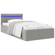 Легло с повдигащ механизъм и LED светлосиво текстил 90x200 см