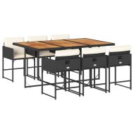 Градински трапезен комплект 7 части възглавници черен полиратан