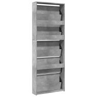 Шкаф за обувки с огледало, 5 нива, бетонно сив, 63x17x169,5 см