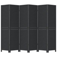 Разделител за стая, 6 панела, черен, дърво пауловния масив