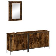 Комплект мебели за баня от 3 части, опушен дъб, инженерно дърво