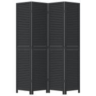 Разделител за стая, 4 панела, черен, дърво пауловния масив