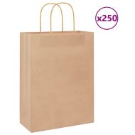 Хартиени торбички 250 бр с дръжки кафяви 26x12x35 см