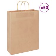Хартиени торбички 50 бр с дръжки кафяви 32x12x42 см