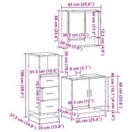 Комплект мебели за баня от 3 части, кафяв дъб, инженерно дърво