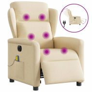 Електрически масажен реклайнер стол, кремав, текстил