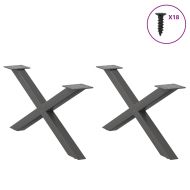 Крака за масичка за кафе, X-образни, 2 бр., антрацит, 70x(30-31) см, стомана