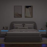 Нощни шкафчета за стена с LED осветление, 2 бр, бели