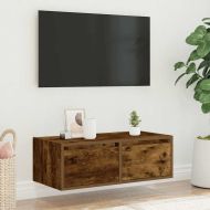 ТВ шкаф с LED осветление, опушен дъб, 75x35,5x25 см
