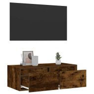 ТВ шкаф с LED осветление, опушен дъб, 75x35,5x25 см