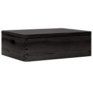 Дървена кутия с капак и дръжки Черно масивна дървесина бор