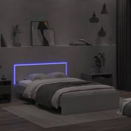 Рамка за легло с горна табла и LED, бяла, 140x190 см