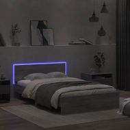 Рамка за легло с табла и LED, сив сонома, 135x190 см