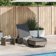 Шезлонг с колелца и шалте, сив, полиратан