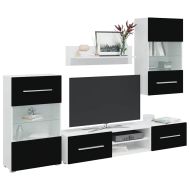 5 броя ТВ шкафове с LED осветление Матово черно инженерно дърво
