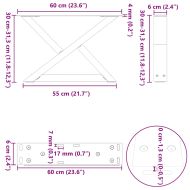 Крака за масичка за кафе, 2 бр., естествена стомана, 60 x (30-31,3) см, стомана