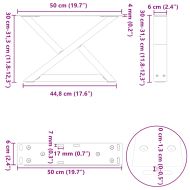 Крака за масичка за кафе, 2 бр., бели, 50 x (30-31,3) см, стомана