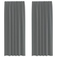 Пердета от воал с примки, 2 бр, тъмносиво, 140x245 см