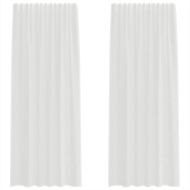 Воалени завеси с примки, 2 бр, бели, 140x225 см