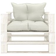 Градински палетен диван с бежови възглавници, дърво