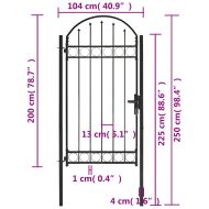 Оградна врата с арковидна горна част стомана 100x250 см черна