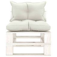 Градински палетен среден диван с бежови възглавници, дърво