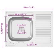 Кухненска мивка с отцедник, сребристо, 800x600x155 мм, инокс