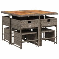 Градински трапезен комплект 9 части с възглавници сив полиратан