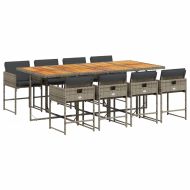 Градински трапезен комплект 9 части с възглавници сив полиратан