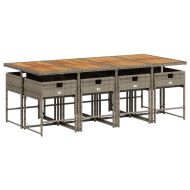 Градински трапезен комплект 9 части с възглавници сив полиратан