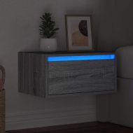 Нощно шкафче за стена с LED осветление, сив сонома