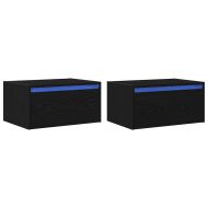 Нощни шкафчета за стена с LED осветление, 2 бр, Черен дъб