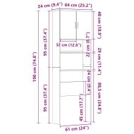 Шкаф за перални машини Grey Sonoma 64x24x190 cm