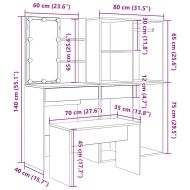 Комплект тоалетка с LED Старо дърво