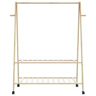 vidaXLL Стелаж за дрехи с рафтове и колела 132x45,5x155,5 cm Бамбук