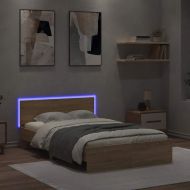 Рамка за легло с табла и LED, дъб сонома, 140x190 см