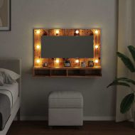 Огледален шкаф с LED Старо дърво 90x31,5x62 cm